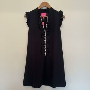 Lilly Pulitzer Shirley Pearl Dress Black Onyx Ruffle Shift Sleeveless NWT 0